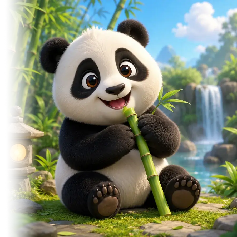 Большой маскот Panda в бамбуковом саду